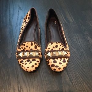 Tory Burch Leopard Calf Hair Smoking Slippers Sz 8